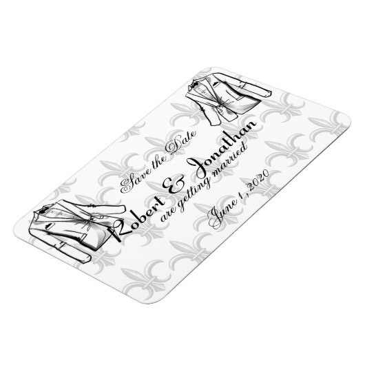 Twee Tuxedo Groom Gay Bruiloft Save the Date Magneet (Linkerzijde)