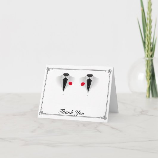 Twee Tuxedos op Witte Gay Bruiloft Dank u Bedankkaart (Voorkant)