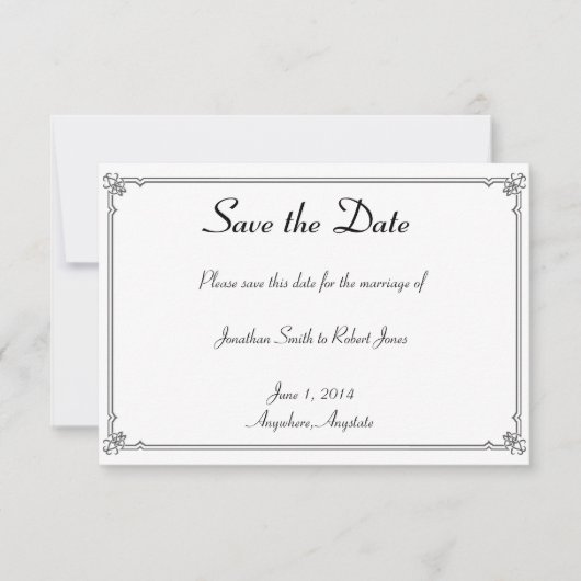 Twee Tuxedos op Witte Gay Bruiloft Save the Date (Voorkant)