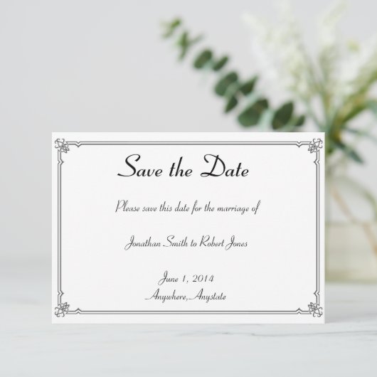 Twee Tuxedos op Witte Gay Bruiloft Save the Date (Staand voorkant)