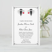 Twee Tuxedos op Witte Gay Bruiloft Uitnodiging (Staand voorkant)