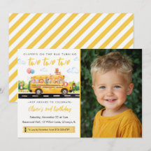 Twee Twee Twee Schoolbus 2e Verjaardagsuitnodiging