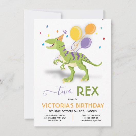 Twee uitnodiging van Rex Dinosaur Birthday (Voorkant)