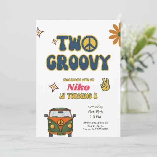 Twee uitnodigingen voor de geboorte van Groovy (Staand voorkant)