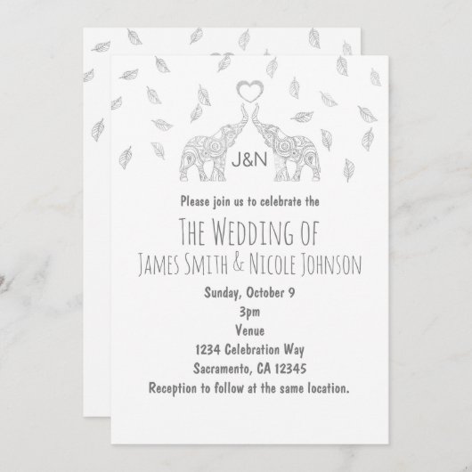 Twee uitvinders Heart Silver Fall Wedding Invitati Kaart (Voorkant / Achterkant)