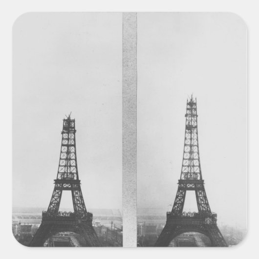 Twee uitzichten van de bouw van het Eiffel Vierkante Sticker (Voorkant)