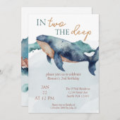 Twee van de Deep Whimsical Ocean Whale Kaart (Voorkant / Achterkant)