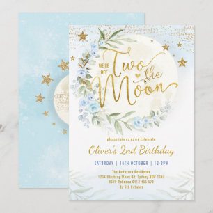 Twee van de Moon Blue Gold Floral 2e verjaardag Kaart