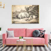 Twee Varkens die in rietje liggen in een buitenpen Canvas Afdruk (Insitu (Woonkamer))