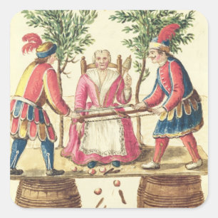 Twee Venetiaanse goochelaars zagen een vrouw in tw Vierkante Sticker