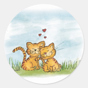 Twee verliefde katten - waterverf illustratie ronde sticker