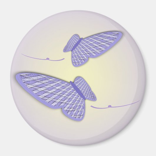 Twee Violet en Witte Gingham Vlinders Kunstwerk Magneet (Voorkant)