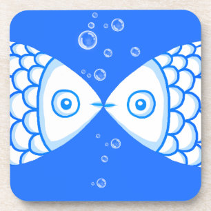 Twee Vissen Blauw Wit Abstract Patroon Bier Onderzetter