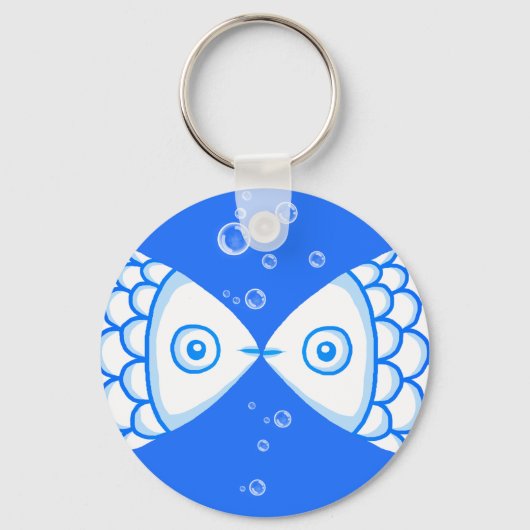 Twee Vissen Blauw Wit Abstract Patroon Sleutelhanger (Voorkant)