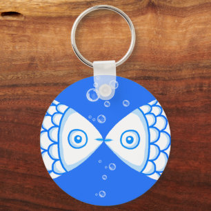 Twee Vissen Blauw Wit Abstract Patroon Sleutelhanger