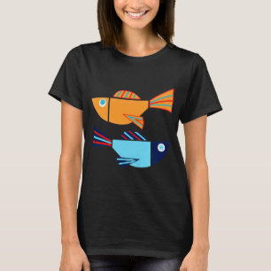 TWEE VISSEN Gele Vis Blauwe Vis Handmatig Uitgekni T-shirt