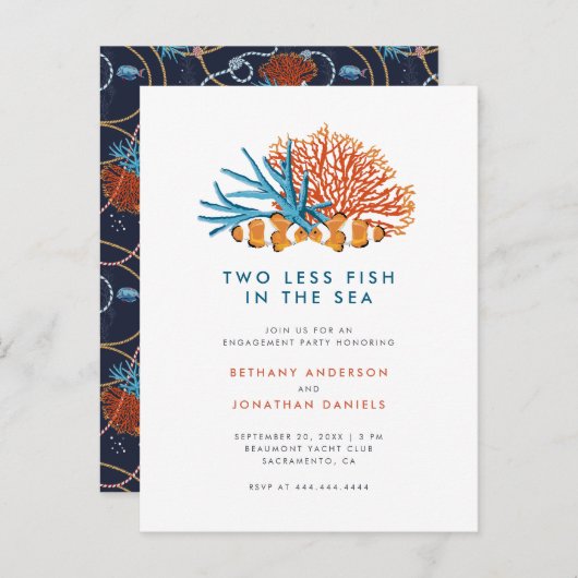 Twee Vissen Minder In De Zee Trouwfeest Uitnodigin Uitnodiging Briefkaart (Voorkant / Achterkant)