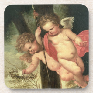 Twee vliegende Cherubs, die de kroon van Thorns va Onderzetter