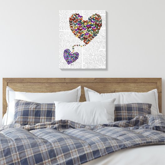 Twee vlinderharten canvas afdruk (Insitu (Slaapkamer))