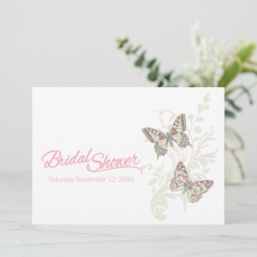 Twee vlinders grafische bruids douche uitnodiging (Staand voorkant)