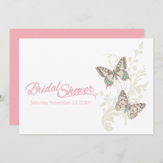 Twee vlinders grafische bruids douche uitnodiging (Voorkant / Achterkant)
