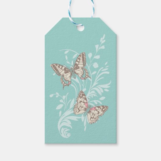 Twee vlinders tekenen aqua blauwgroen bruiloft cad cadeaulabel (Voorkant)