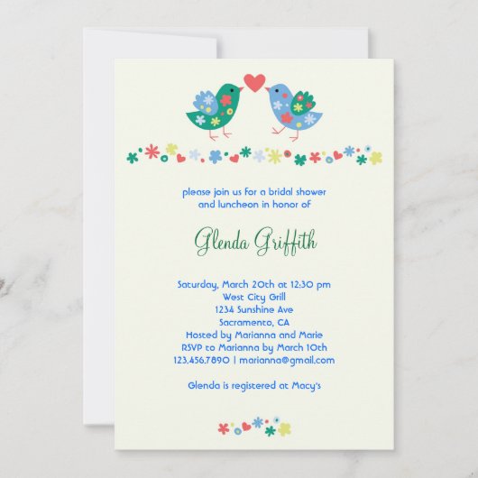 Twee vogelgridal Shower Invitation Kaart (Voorkant)