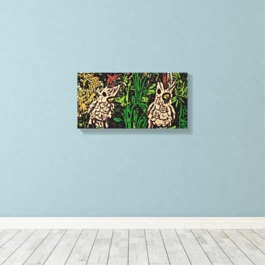 Twee vogels artistieke canvas print (Insitu (Houten vloer))