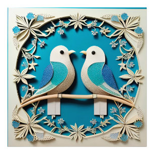 🌸 Twee Vogels Bloemige Papier Kunst Wanddecoratie Foto Afdruk