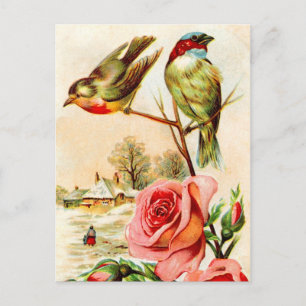 Twee vogels en Rozen Briefkaart