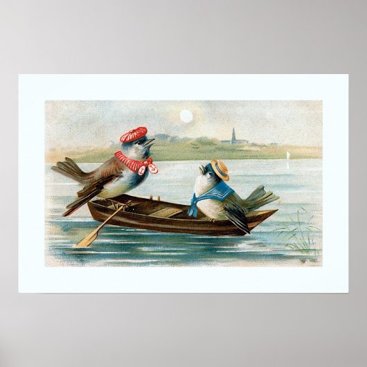 Twee vogels in een boot poster (Voorkant)