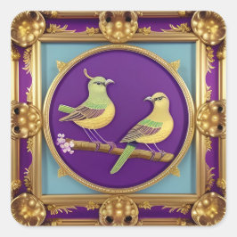 Twee Vogels in  Goud Lijst Vierkante Sticker