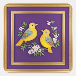 Twee Vogels in  Goud Lijst Vierkante Sticker