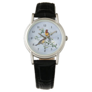 Twee vogels op een bloeiende tak van een boom, horloge