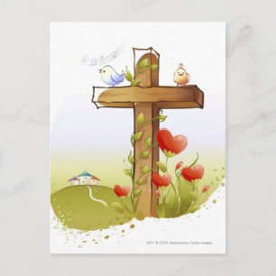 Twee vogels op een kruis briefkaart