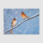 Twee vogels op een sneeuwwinterdag op bijkantoor tissuepapier (Voorkant)