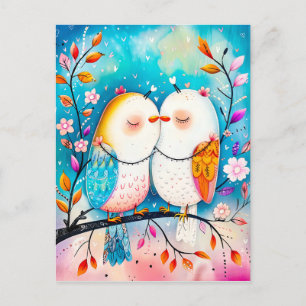 Twee Vogels Verliefd Op Een Branch Briefkaart