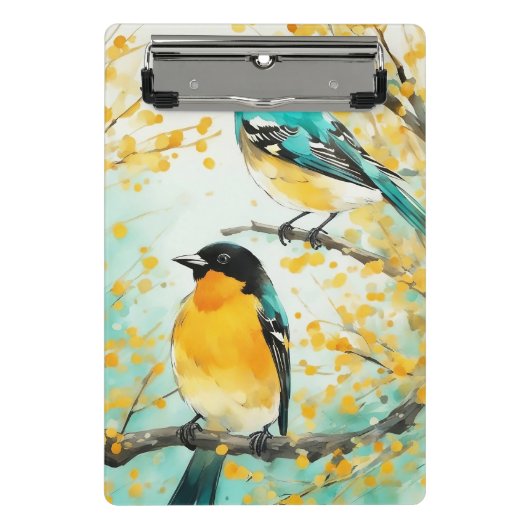 Twee vogels zittend op boomtak mini klembord (Voorkant)