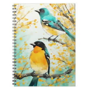 Twee vogels zittend op boomtak notitieboek