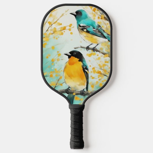 Twee vogels zittend op boomtak pickleball paddle (Voorkant)
