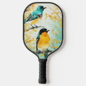 Twee vogels zittend op boomtak pickleball paddle (Achterkant)