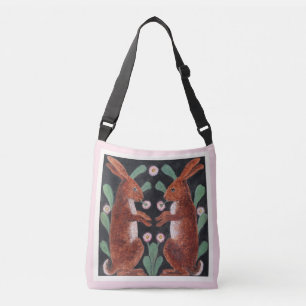 Twee volks kunst hazen in een tuin crossbody tas