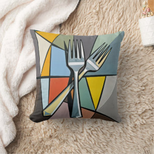 Twee vorken op een kleurrijke abstracte achtergron kussen