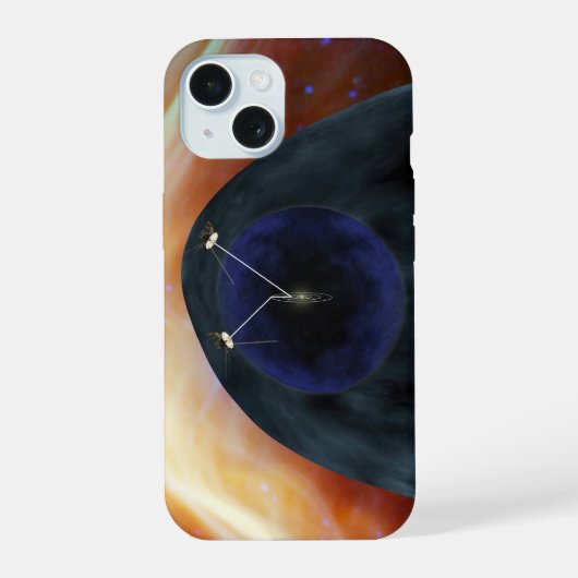 Twee Voyager ruimtesondes die turbulente ruimte ve iPhone 15 Hoesje (Achterkant)