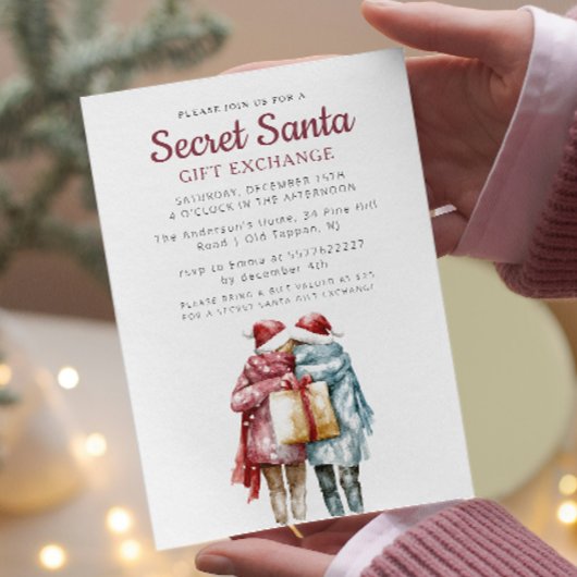 Twee vrienden en Gift Secret Santa Christmas Party Kaart