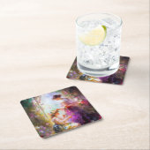 Twee vrienden vierkante kartonnen onderzetter (Insitu)