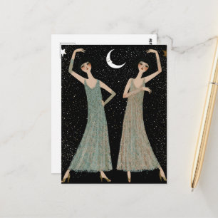 Twee vrouwen dansen in het maanlicht briefkaart