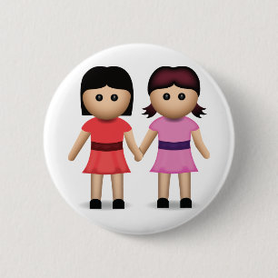 Twee vrouwen houden de handen in de Emoji Ronde Button 5,7 Cm