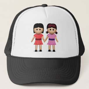 Twee vrouwen houden de handen in de Emoji Trucker Pet