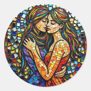Twee vrouwen in mozaïek Tegel stijl AI Art Ronde Sticker